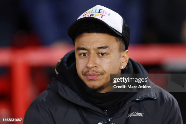 Jesse Lingard of Nottingham Forest looks on prior to the Premier League match between Nottingham Forest and Chelsea FC at City Ground on January 01,...