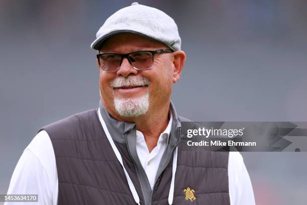 Tampa Bay Buccaneers senior advisor to the general manager Bruce Arians looks on before the game between the Tampa Bay Buccaneers and the Carolina...