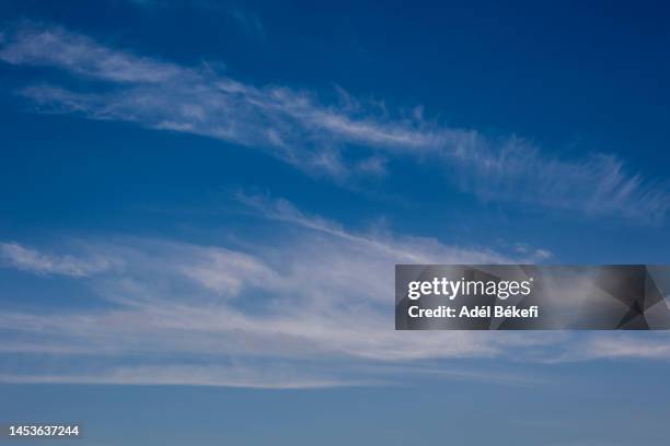 cirrus cloudscapes - wispy stock pictures, royalty-free photos & images