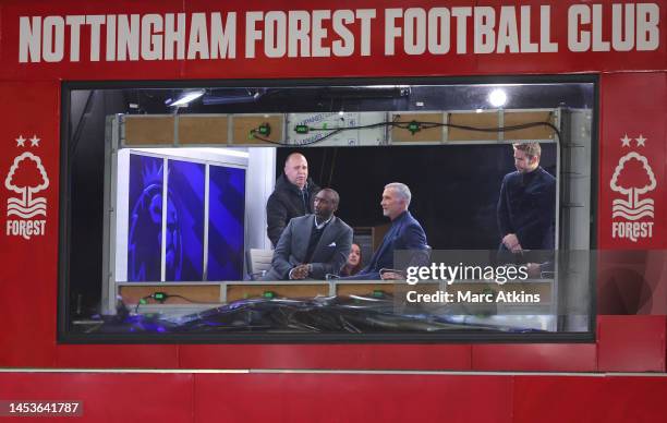 Jimmy Floyd Hasselbaink, Graeme Souness and Jamie Redknapp look on during the Premier League match between Nottingham Forest and Chelsea FC at City...