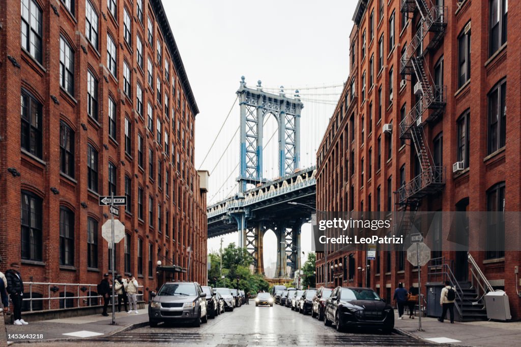DUMBO view to Manhattan Bridge in New York City