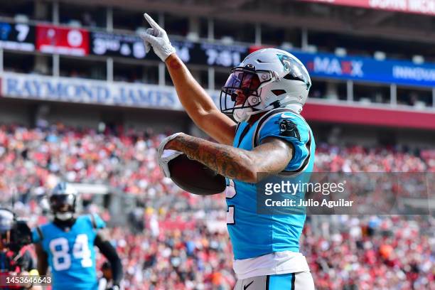 Moore of the Carolina Panthers celebrates catching a touchdown pass during the second quarter against the Tampa Bay Buccaneers at Raymond James...