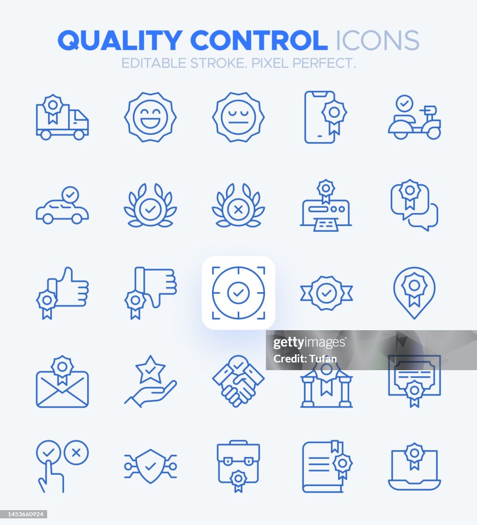 Quality Control Icons - Approval, Check Marks and Warranty Symbols