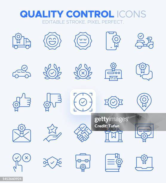 quality control icons - approval, check marks and warranty symbols - certificate-icon stock illustrations