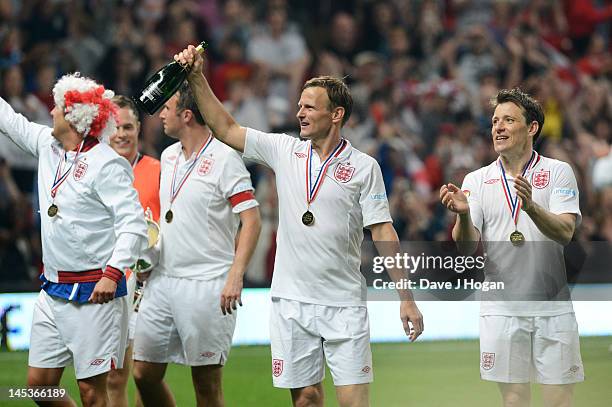 Teddy Sheringham and Ben Shepard attend Soccer Aid 2012 in aid of Unicef at Old Trafford on May 27, 2012 in Manchester, England.