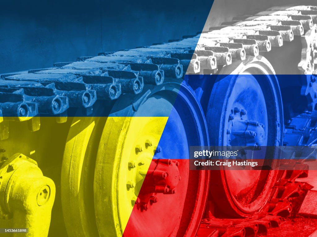 Russia Ukraine War Concept with Armoured Tank Military