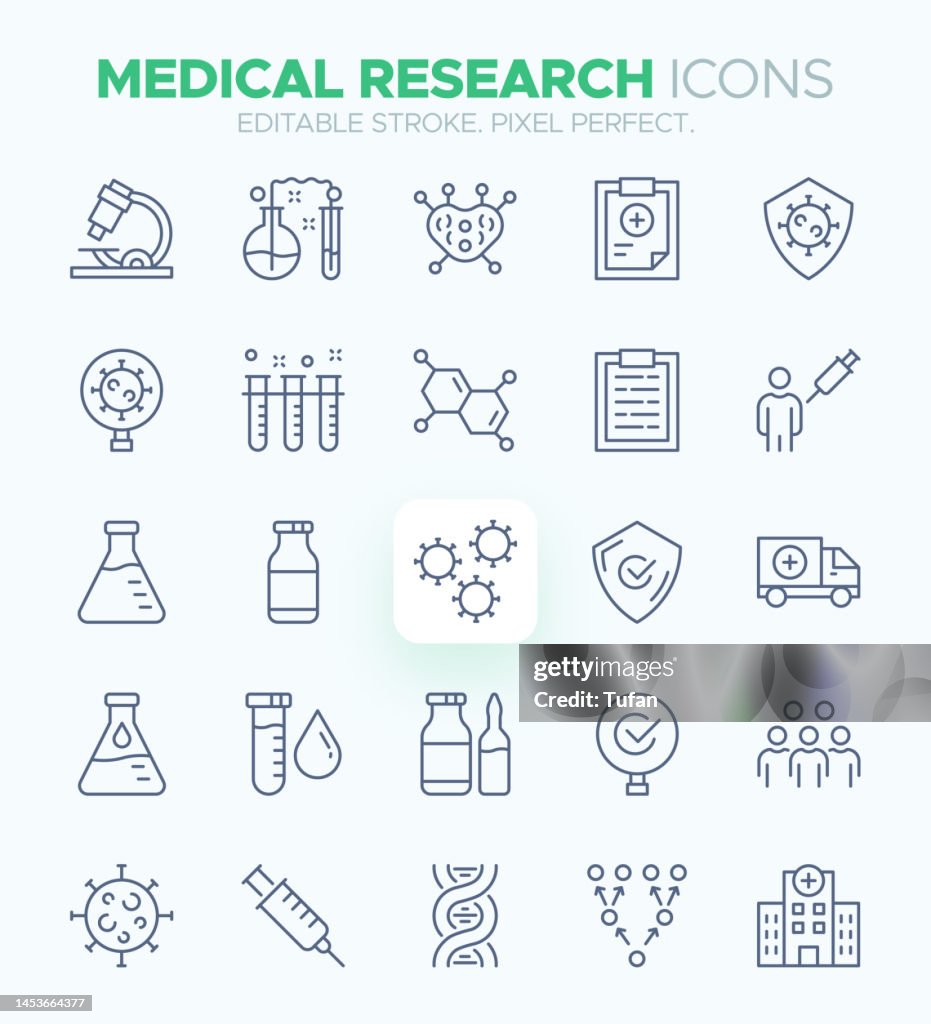 Medical Research Icons - Health Science, Clinical Trials and Biomedical Resarch Symbols