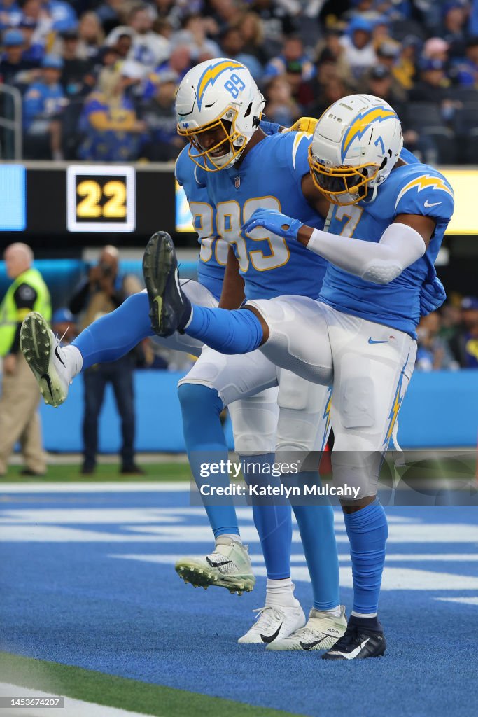 Donald Parham Ras Donald Parham Jr. #89 of the Los Angeles Chargers celebrates a... News ...