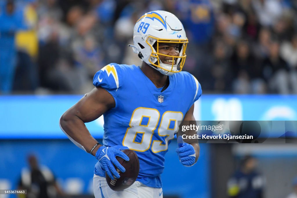Donald Parham Ras Donald Parham Jr. #89 of the Los Angeles Chargers celebrates a... News ...
