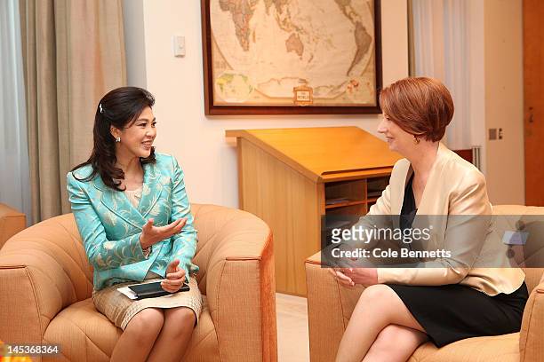 Prime Minister of Thailand, Ms Yingluck Shanawatra and Australian Prime Minister Julia Gillard meet in the Prime Ministers Office at Parliament House...