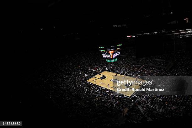 General view as the San Antonio Spurs take on the Oklahoma City Thunder in Game One of the Western Conference Finals of the 2012 NBA Playoffs at AT&T...