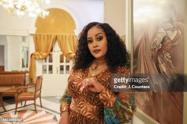 Eritrean actress Erena Afeweki paused for a photograph during a photoshoot at the Albergo Italia hotel in the city center on December 31, 2022 in...