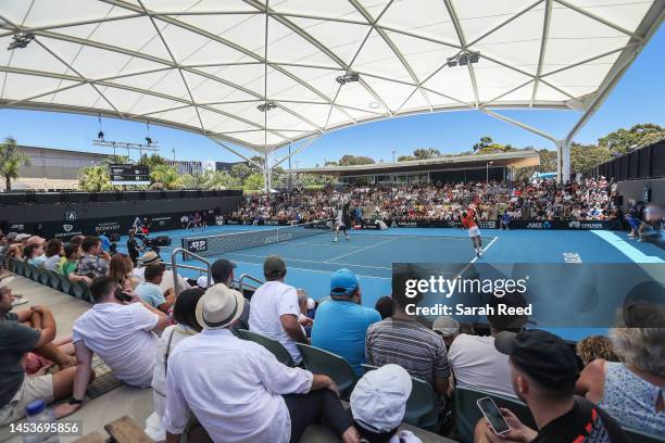 Large crowd on Show Court 1 to watch Novak Djokovic of Serbia and Vasek Pospisil of Canada competes against Tomislav Brkic of Bosnia and Herzegovina...