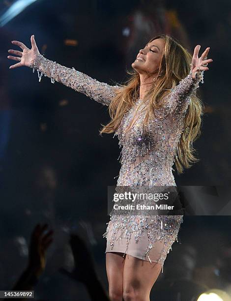 Singer/actress Jennifer Lopez performs during the Q'Viva! The Chosen Live show at the Mandalay Bay Events Center on May 26, 2012 in Las Vegas, Nevada.