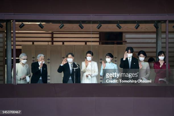 Empress Emerita Michiko, Emperor Emeritus Akihito, Emperor Naruhito, Empress Masako, Princess Aiko, Crown Prince Fumihito of Akishino, Crown Princess...