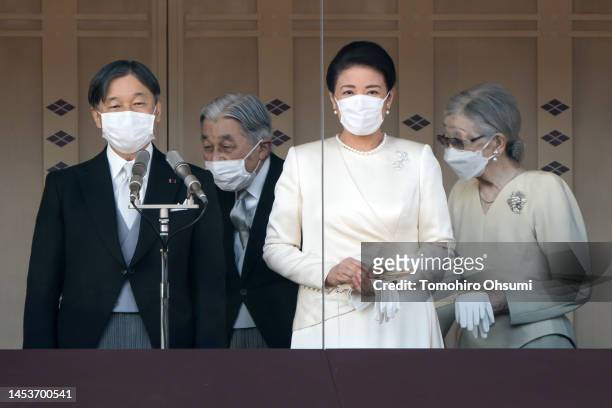 Emperor Naruhito, Emperor Emeritus Akihito, Empress Masako, and Empress Emerita Michiko attend the New Year's appearance by the Japanese royal family...