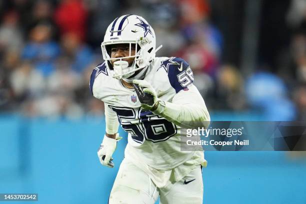 Dante Fowler Jr. #56 of the Dallas Cowboys defends against the Tennessee Titans at Nissan Stadium on December 29, 2022 in Nashville, Tennessee.