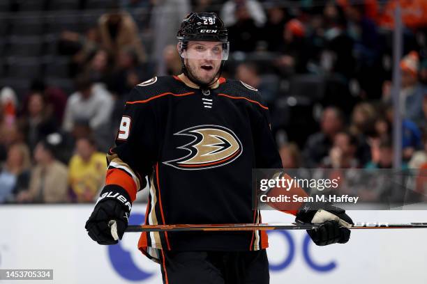 Dmitry Kulikov of the Anaheim Ducks looks on during the third period of a game against the Nashville Predators at Honda Center on December 30, 2022...