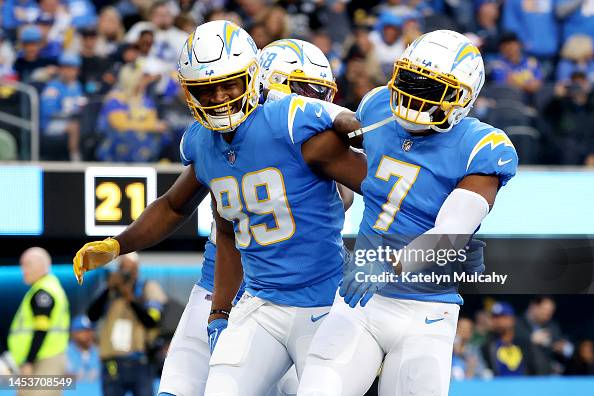 Donald Parham Ras Donald Parham Jr. #89 of the Los Angeles Chargers celebrates his ...