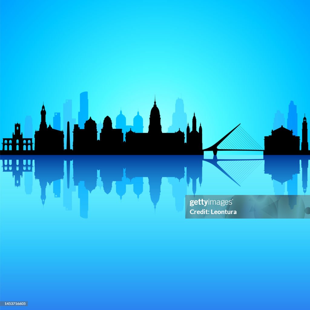 Buenos Aires Skyline Silhouette (All Buildings Are Complete, Moveable and Highly Detailed)