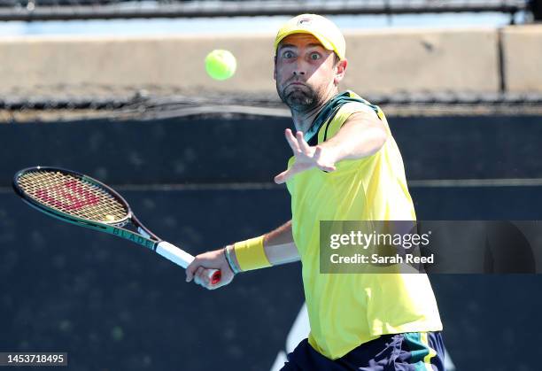 Quentin Halys of France competes against Jordan Thompson of Australia during day two of the 2023 Adelaide International at Memorial Drive on January...