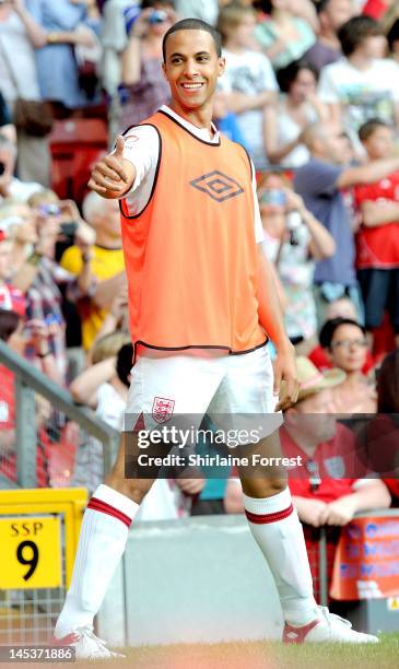 Marvin Humes of JLS plays in the charity football event Soccer Aid 2012 to raise funds for UNICEF on May 27, 2012 in Manchester, United Kingdom.