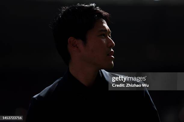 Uchida Atsuto, former Japan football player looks on during the FIFA World Cup Qatar 2022 Group E match between Japan and Costa Rica at Ahmad Bin Ali...