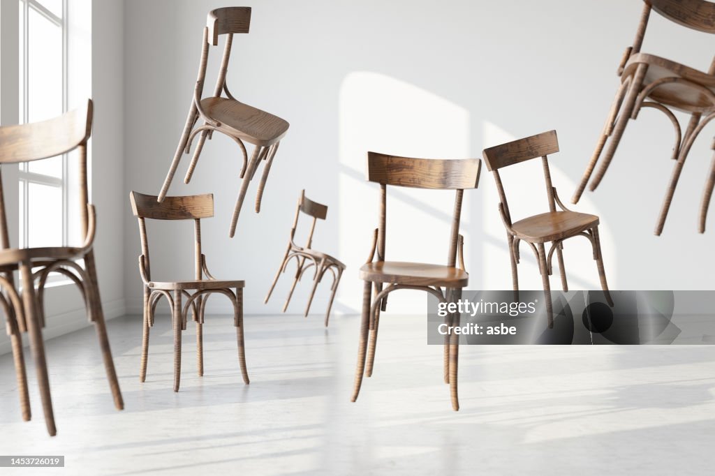 Wooden Chairs Floating in the Air