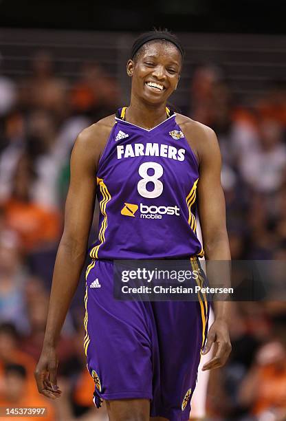 DeLisha Milton-Jones of the Los Angeles Sparks during the WNBA game against the Phoenix Mercury at US Airways Center on May 26, 2012 in Phoenix,...