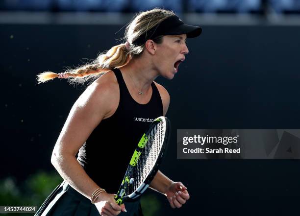 Danielle Collins of the USA wins first set against Elena Rybakiina Kazakhstan during day two of the 2023 Adelaide International at Memorial Drive on...