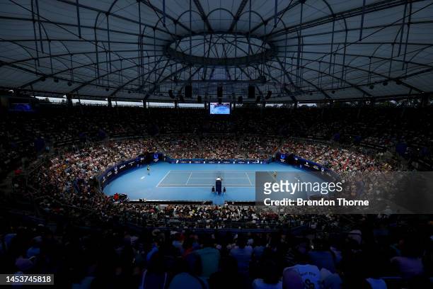 General view of the group D match between Rafael Nadal of Spain and Alex de Minaur of Australia during day five of the 2023 United Cup at Ken...