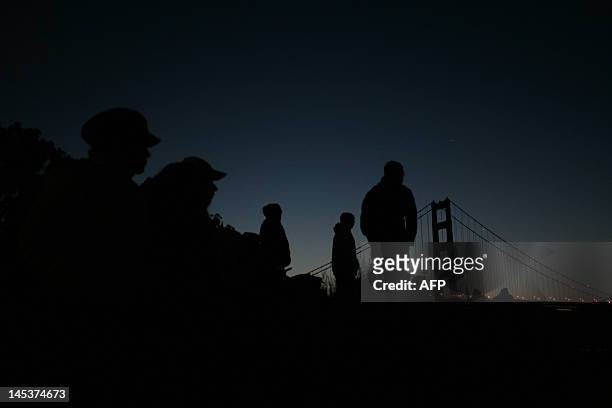 Spectators gather near the Golden Gate Bridge to see fireworks to celebrate its 75th anniversary on late May 27, 2012. Tens of thousand of people...