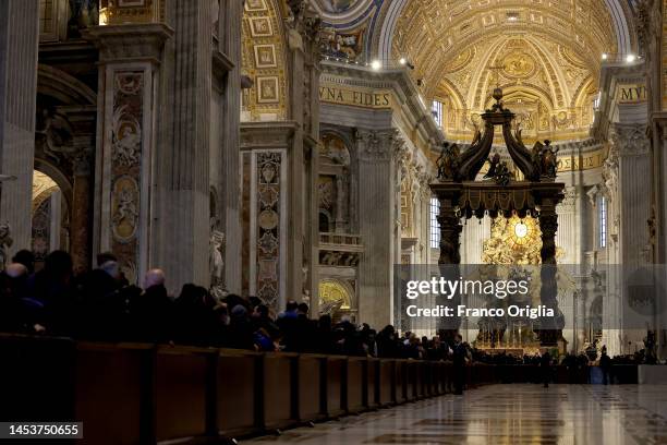 Faithful line up to see the body of Pope Emeritus Benedict XVI at St. Peter's Basilica on January 02, 2023 in Rome, Italy. Joseph Aloisius Rltzinger...