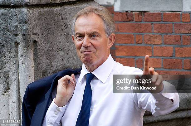 Former British Prime Minister Tony Blair arrives at the Royal Courts of Justice to give evidence to the Leveson Inquiry into media ethics on May 28,...