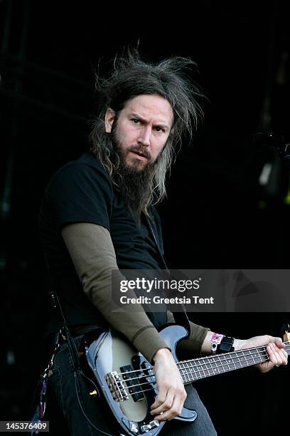 Troy Sanders of Mastodon performs live on day two of Pinkpop Festival at Megaland on May 27, 2012 in Landgraaf, Netherlands.