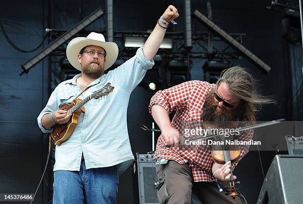 Musicians Erik Berry and Ryan Young of Trampled By Turtles perform at Sasquatch Festival the Gorge Amphitheate on May 27, 2012 in George, Washington.