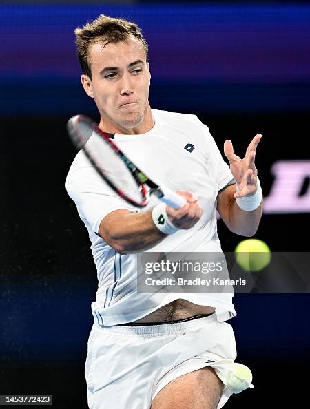 Michalski Daniel Michalski of Poland plays a forehand in his match against ...