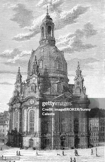 the church of our lady in dresden in 1875, saxony, germany, historical, digitally restored reproduction from a 19th century original - dresden frauenkirche stock illustrations