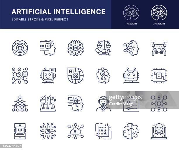 artificial intelligence line icons. this icon set consists of pattern recognition, machine learning, internet of things, algorithm, neural network and so on. - face recognition stock illustrations