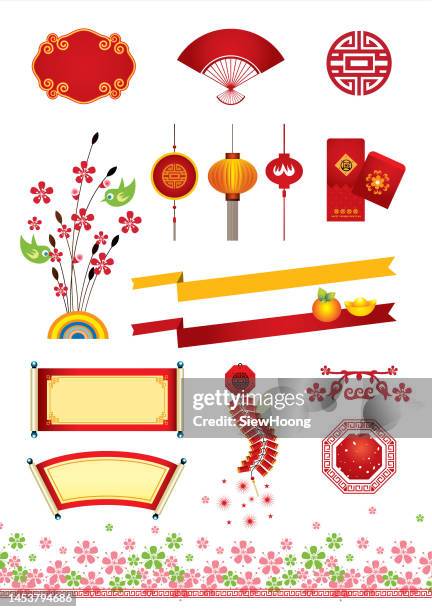 illustrations, cliparts, dessins animés et icônes de illustration de stock chinese festive icons - lantern festival cherry blossom