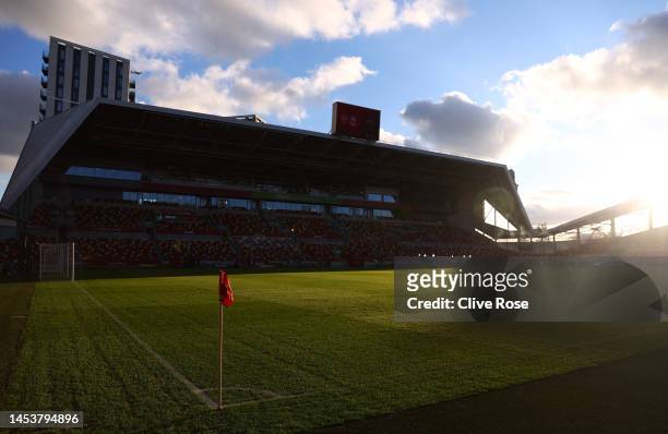 General view inside the stadium prior to the Premier League match between Brentford FC and Liverpool FC at Brentford Community Stadium on January 02,...