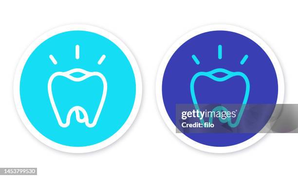 tooth line icon symbol - dental tools blue background stock illustrations