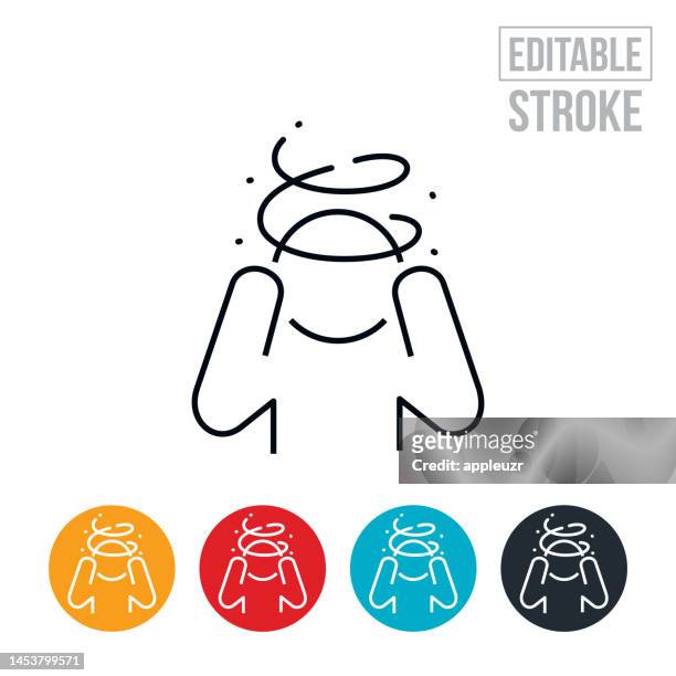 ilustrações de stock, clip art, desenhos animados e ícones de person holding head in pain from a migraine headache causing confusion and discomfort thin line icon - editable stroke - anxiety
