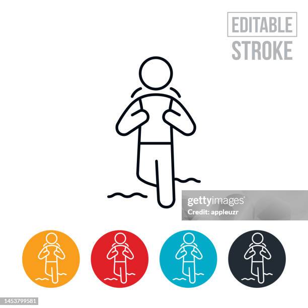 person hiking with pack while recreating outdoors thin line icon - editable stroke - man backpacking stock illustrations