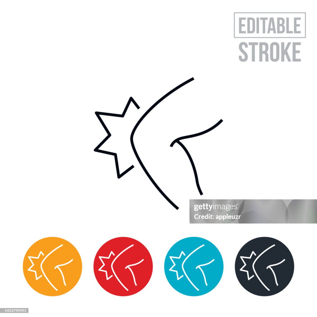 Human Knee With Pain And Discomfort Emanating From It Thin Line Icon - Editable Stroke