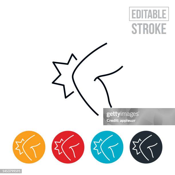 human knee with pain and discomfort emanating from it thin line icon - editable stroke - acl injury stock illustrations
