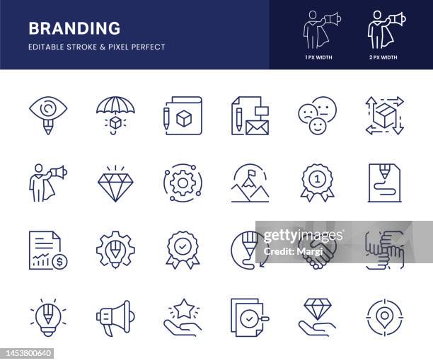 branding-liniensymbole. dieses icon-set besteht aus reputation, markenidentität, urheberrecht, marke, marketing und so weiter. - envoy stock-grafiken, -clipart, -cartoons und -symbole