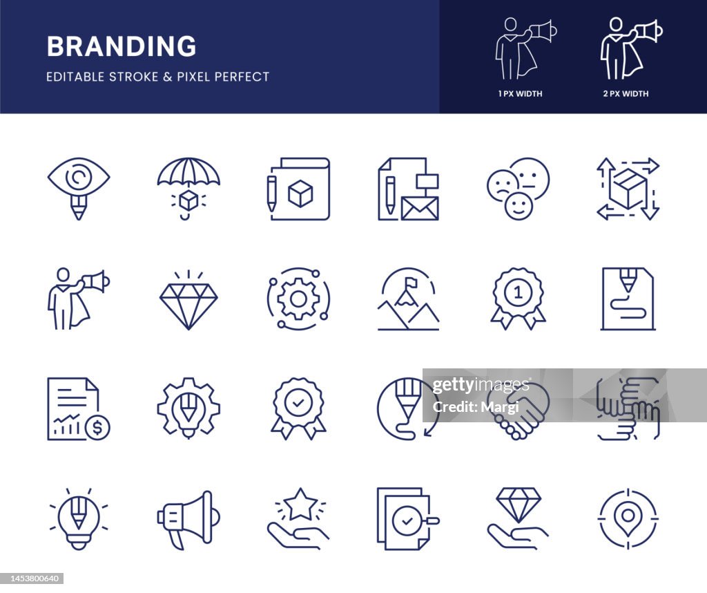 Branding Line Icons. This icon set consists of Reputation, Brand Identity, Copyright, Trademark, Marketing and so on.