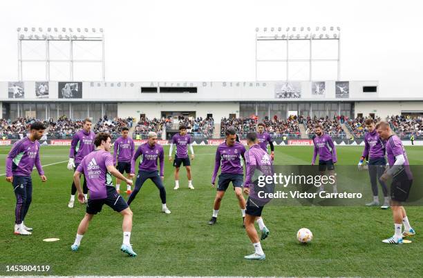 Real Madrid squad are training at Valdebebas training ground on January 02, 2023 in Madrid, Spain.