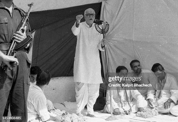 Lal Krishna Advani delivering speech in Ahmedabad Gujarat India on 16th January 1993.